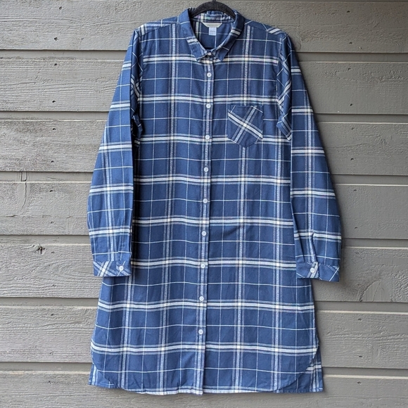 NWOT Garnet Hill Navy Blue Peruvian Cotton Plaid Midi Shirt Dress Size Large - Picture 9 of 9
